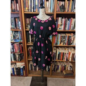 Vintage William Pearson Women’s Medium Silk Floral Dress Gown Black Pink